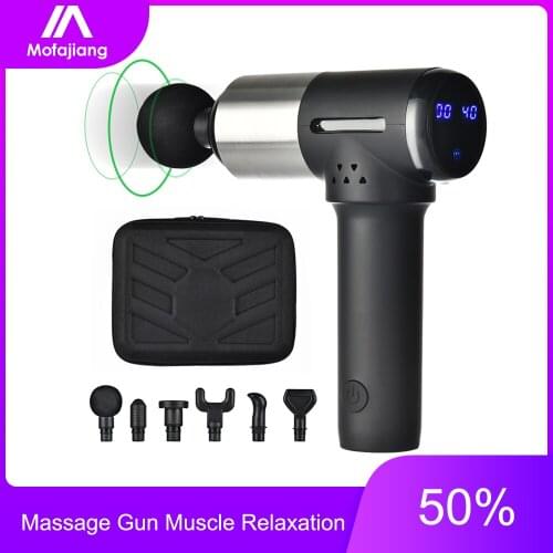 Massage Gun Muscle Relaxation LCD Display Muscle Deep Tissue Stimulation Exercising Body Pain Relief Speed Adjustment 6 Heads