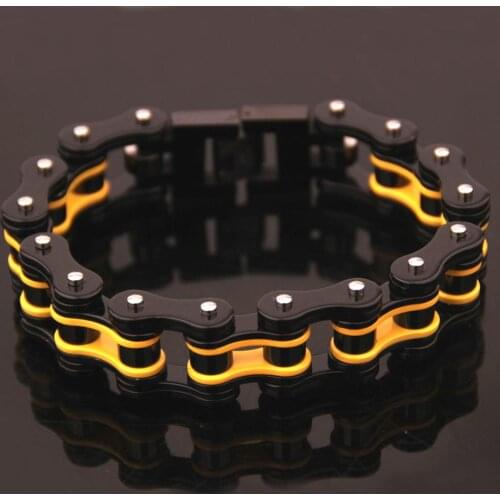 Fashion Stainless Steel 316L Bicycle Chain Yellow Black Bracelets & Bangles Motorcycle Chain Bracelet Men Biker Jewelry Gift