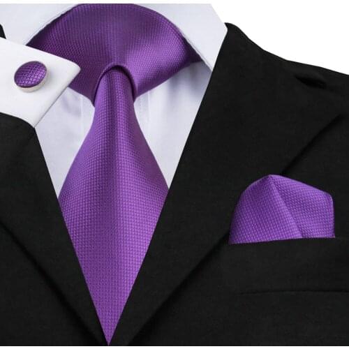 Men Necktie Classical Purple Solid Tie Hanky Cufflinks 100% Silk Jacquard Necktie Ties For Men Formal Business Wedding C-281