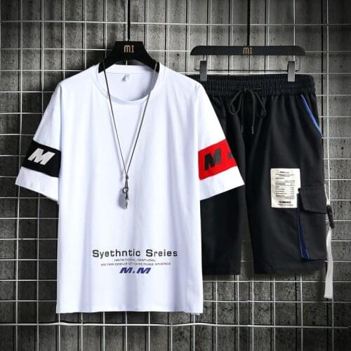Mens T Shirt And Shorts Sets 2021 Summer Harajuku Trendy Cotton Casual Tshirt Khaki Cargo Pockets Hip Hop Man Tracksuit 2 Piece