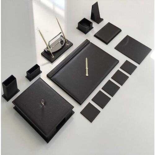 Office Desk Leather Mat Set Organizer Accessories Best Quality Brown Color (Office Supplies, Office Destop Set, Desk Organizer,)