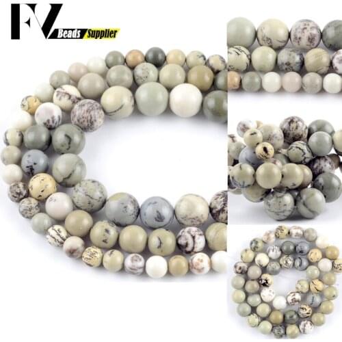 Natural Stone Flower Pattern Jaspers Beads 6 8 10 12mm Round Loose Spacer Beads For Jewelry Making Findings DIY Bracelet Charms