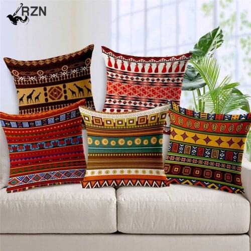African National Stripe Bohemian Style Geometric Home Decorative Throw Pillow Covers Linen Ethnic Cushion Cover Case 45cm*45cm