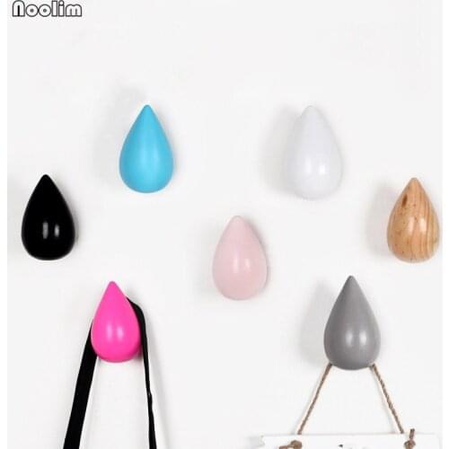 NOOLIM Water Drop Wood Robe Hanging Hooks Wall Hook Bag Coat Hat Hanger Umbrella Storage Rack Key Holder Organizer Home Decor