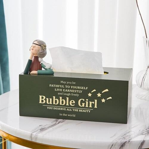 Nordic Home Decor Girl Tissue Box Creative Wooden Tissue Box Holder Napkin Holder Living Room Table Girl Bedroom Decoration
