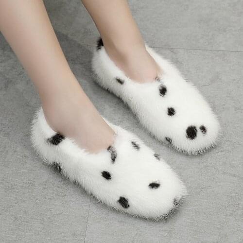 A New Kind Of Womens Shoes Real Luxury Mink Muller Shoes In 2021 Polka Dot Plush Warm And Lazy Shoes