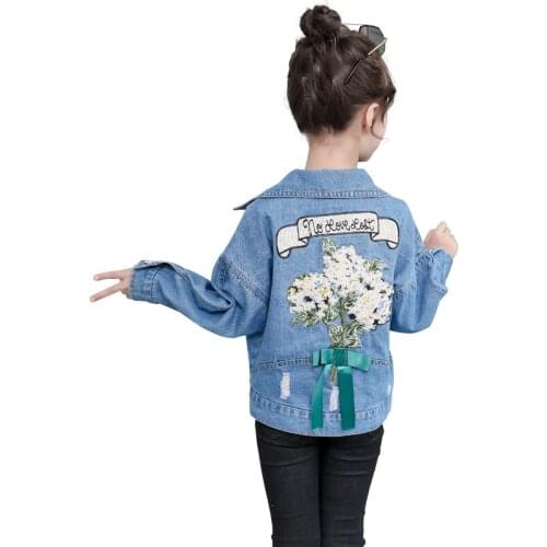 Coat For Girl Floral Girl Denim Jacket Coat Casual Style Jacket Girl Spring Autumn Kids Clothes Girl 6 8 10 12 14
