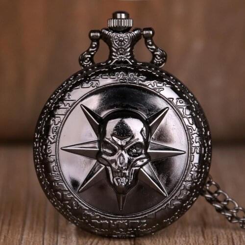 Top Brand Black Quartz Pocket Watches Skull Fob Chain Clock for Men Women with Chain for Children TD2010