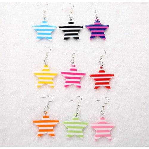 1Pair Cute Resin Craft Star With Stripe Drop Earrings for Birthday Gift Child Girls Teens Woman Jewelry