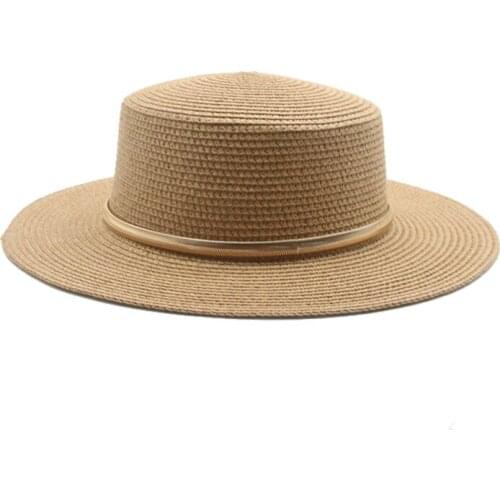 Sun hats men women khaki black coffee flat top 7.5cm brim summer hats chain band formal dress classic casual outdoor summer hats