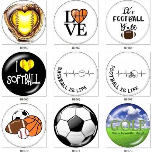 Football golf softball 10pcs mixed 12mm/18mm/20mm/25mm Round photo glass cabochon demo flat back Making findings B9659