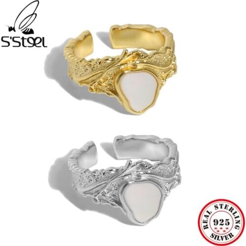 SSTEEL 925 Sterling Silver Korean Niche Design Simple Irregular Micro Shell For Women Rings Aesthetic Adjustable Fine Jewellery