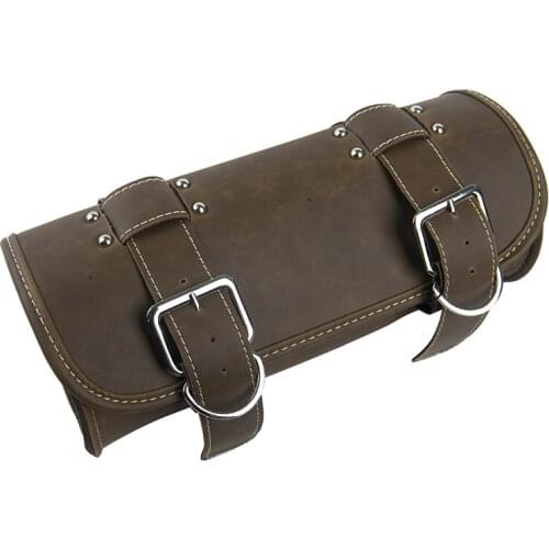 Motorcycle Universal PU Leather Saddlebag Round Barrel Saddle Tool Bag for Harley Honda Suzuki Vintage Moto Front Toolkit Bag