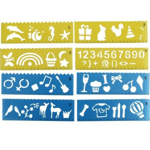 DIY Ruler Type Painting Stencils Hollow Graphics Template Scrapbooking Embossing Album Journal Drawing Copy Stencils 12Pcs/Set