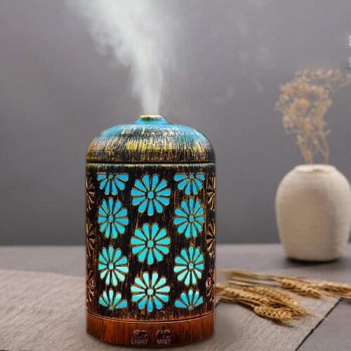 Mist Air Aromatherapy Diffuser Metal Shell Oil Essential Aroma Humidifier 7LED Colorful Light Automatic Electric Humidification