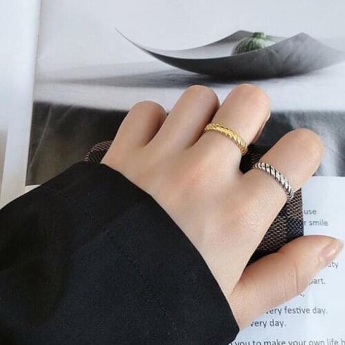 Vintage Twist Thread Small Round Beads Engagement Wedding Rings For Women Elegant Geometric Ring Adjustable Mother Jewelry Gift