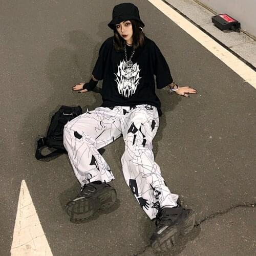 Y2k New Streetwear Womens pants Harajuku Gothic Vintage Harm Pant White 3Dprinting High Waist Casual Loose Long Trousers Female