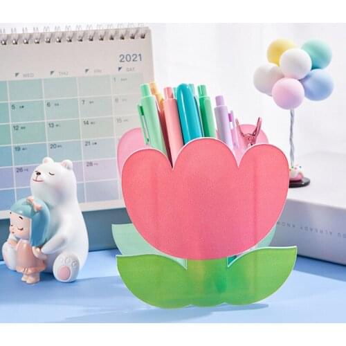 Hot Sale Acrylic Pen Holder Cute Cartoon Desktop Stationery Organizer Multifunctional Storage Case for Bathroom Table