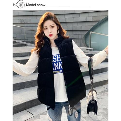 Female Outwear Waistcoat Loose Thick Sleeveless Vests Oversized Women Autumn Winter Vest Velvet Fabric Stand Collar Solid