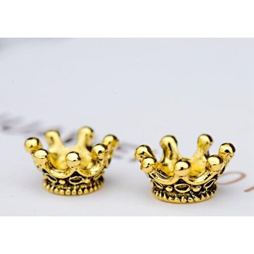 10pcs/lot Gold Silver Color Queen King Crown Alloy Beads For Jewelry Making Loose Spacer Bead Pendant Findings Accessories