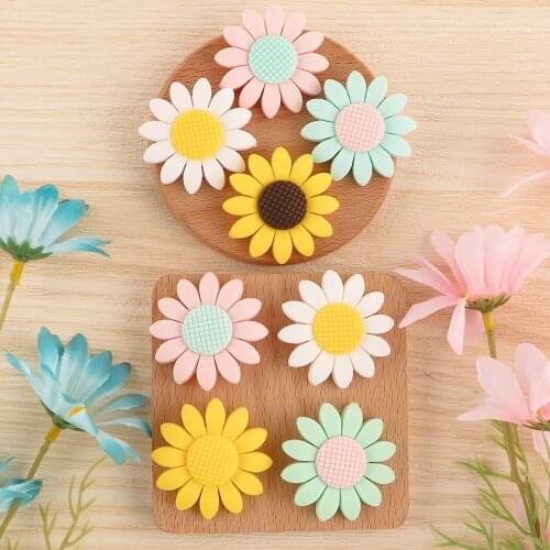 Kovict 10PC Sunflower Silicone Beads Food Grade BPA Free for DIY Baby Teething Necklace Pacifier Chain Pendant Accessories Gifts