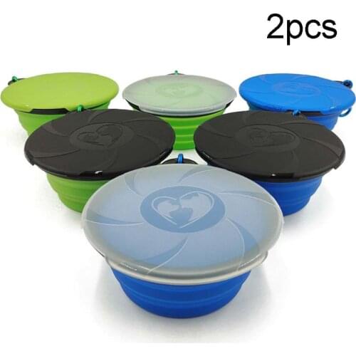 2pcs Silicone Pet Collapsible Folding Bowl with Lid Portable Dog Cat Water Bowls 449C