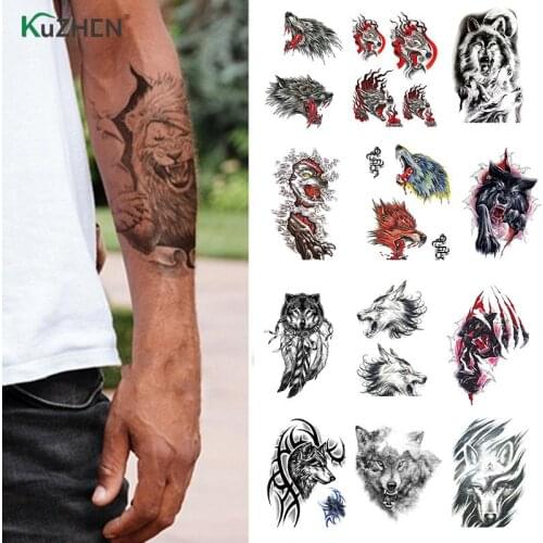 3D Animals Tattoos Fake Sticker Body Art Arm Armband Waterproof Tattoo For Women Men Boy Tiger Wolf Style Tatoos Paper 1PC