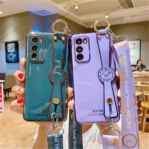 6D Plating Silicone Phone Case For Huawei Nova 8 7 5 5i pro For Huawei Nova 7i 3i 4E 8 6 SE Wrist strap Stand Lanyard Back Cover