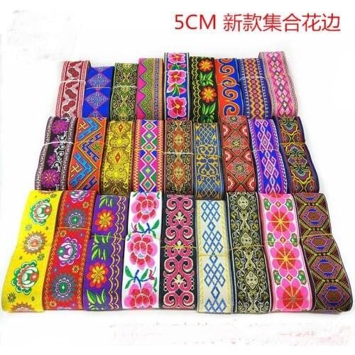 Unit price NEW 100 STYLES 8YD/LOT 5CM Ethnic national polyester woven jacquard ribbon trim lace DIY handmade clothing materials