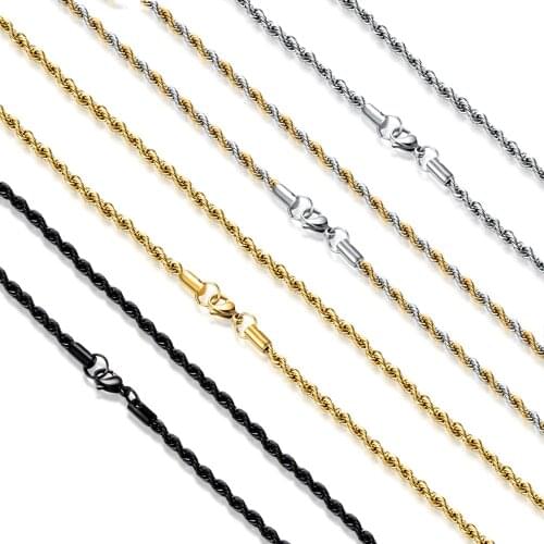 Stainless Steel Rope Chain 4 Colors Width 2/3/4/5/6mm Various Length Never Fade Stainless Steel Twisted Rope Necklace Wholesale
