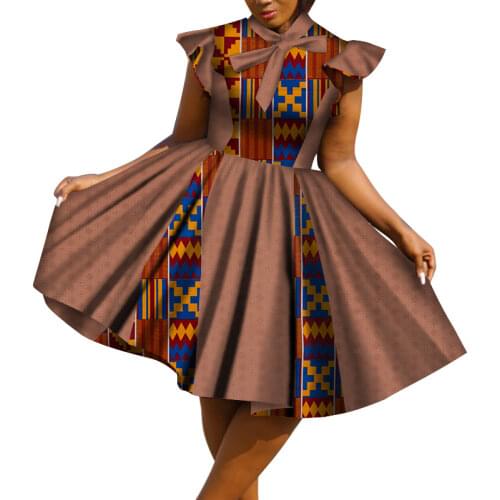 Dashiki African Print Dresses for Women Bazin Riche Ankara Print Bow-Tie Tutu Dresses Traditional African Clothing WY4138