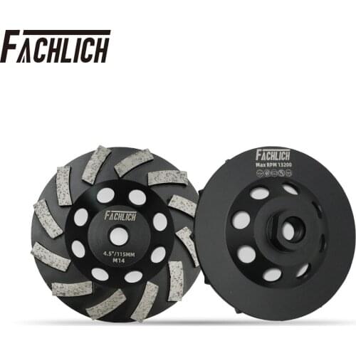 Fachlich 1pc 4.5inch/115mm Welded Diamond Turbo Row Cup Grinding Wheel M14 Thread for Concrete Hard Stone Granite Sanding Disc