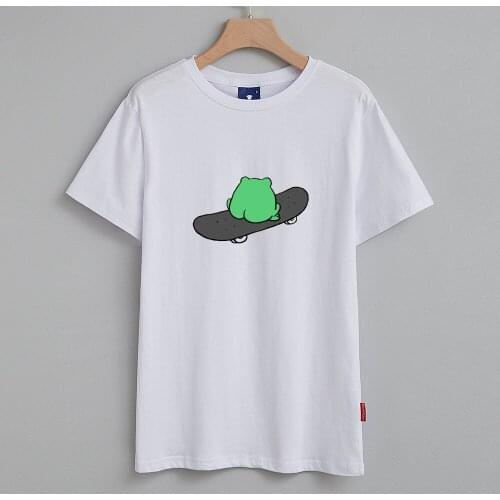 Frog on Skateboard T Shirt Cotton Plus Size Shirts for Girls Harajuku Aesthetic T Shirt Summer Unisex Casual Loose Cute Blouses