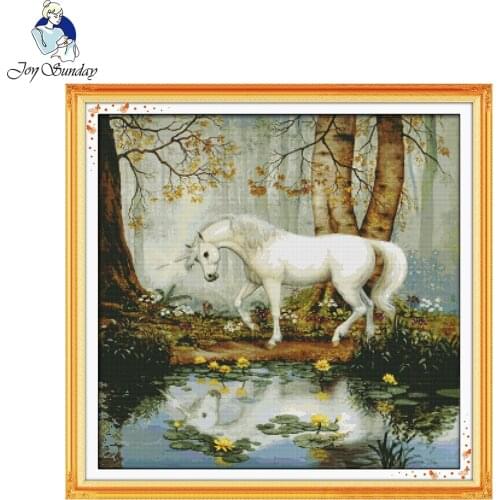 Joy Sunday Unicorn Garden Home Decor Diy Painting Counted Print on Canvas Set 11CT 14CT Needlework Embroidery Cross Stitch Kits