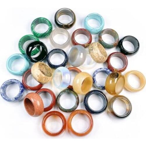 Natural stone rings jewelry a variety of stones two kinds of models unisex circle natural stone rings charms 12mm width