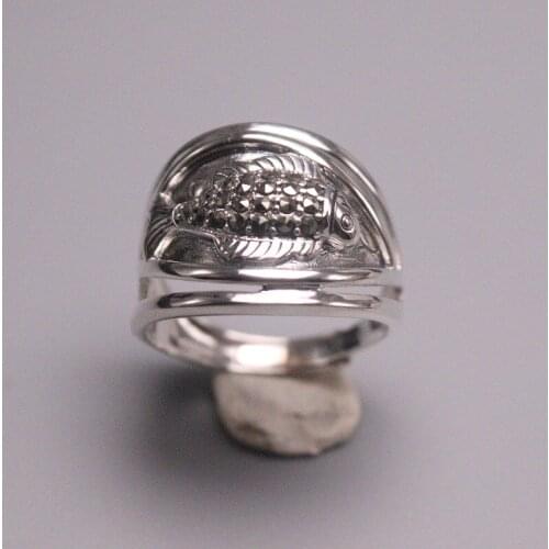 S925 Sterling Silver Ring Women Luck Zircon Fish Ring Adjustable 17mmW Fine Jewelry