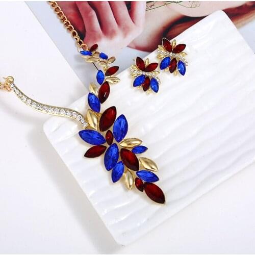 HOCOLE Vintage Style Necklace Earrings Sets Bridal Wedding Party Colorful Crystal Short Necklace Gold Color Alloy Jewelry Sets