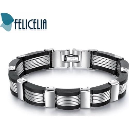 Felicelia 14mm High Polished 316L Stainless Steel Heavy Metal Chunky Link Chain Bracelet For Men Boys Biker Punk Rock Jewelry