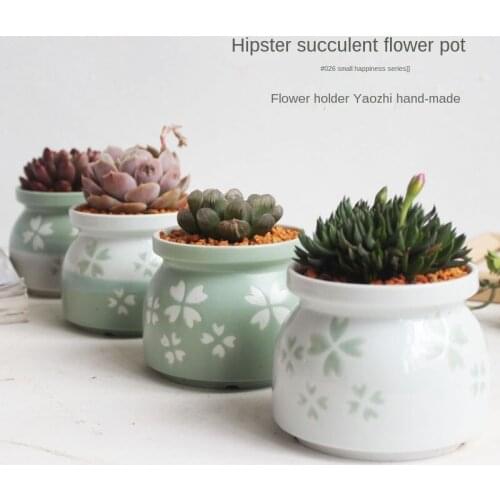 Small Fresh Hand-painted Fleshy Flower Pots, Small Ceramic Pots, Small Old Piles, Ceramic Green Plants and Pots
