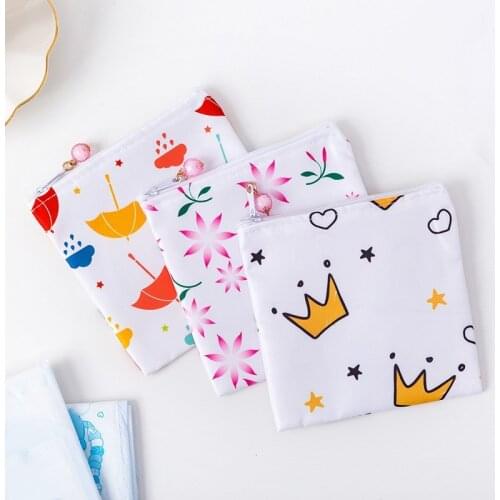 1pcs Cute Cartoon Sanitary Pad Pouches Portable Dust-proof Tampon Storage Bag Makeup Lipstick Key Coin Zipper Bag Organizer