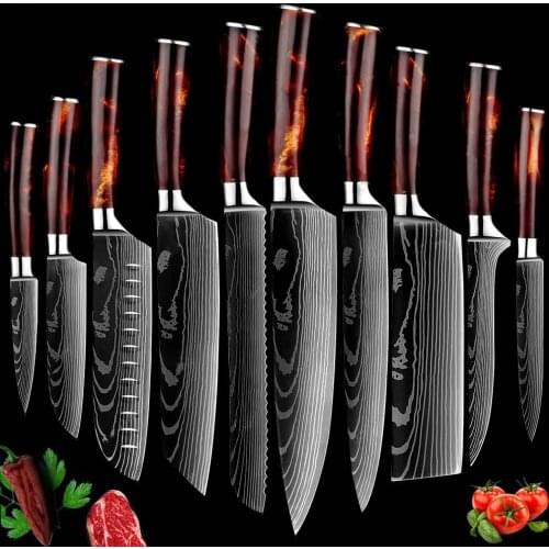 2/4/6/8/10 PCS Kitchen Knives Set Chef Knife Carbon Stainless Steel Santoku Sharp Cleaver Slicing Knife Kitche Gift