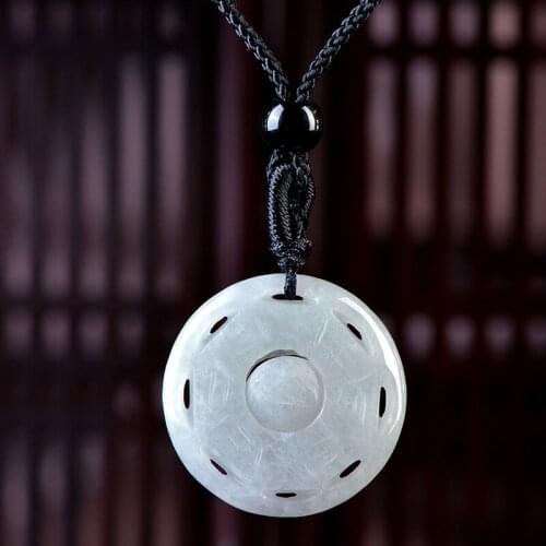 Natural Emerald Jade Eight Trigrams Pendant Necklace Jewellery Fashion Accessories Hand-Carved Man Luck Amulet Sweater Chain