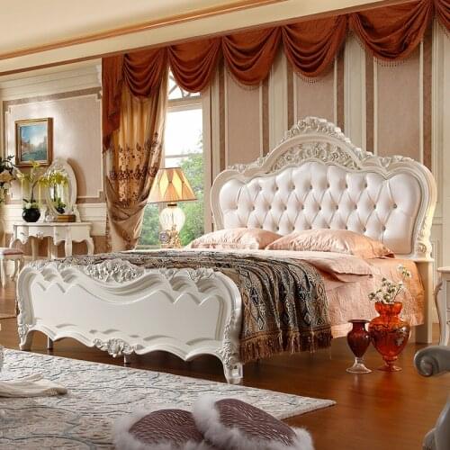 2020 new design leather bed 150cm or 180cm wood frame with resin carve flower