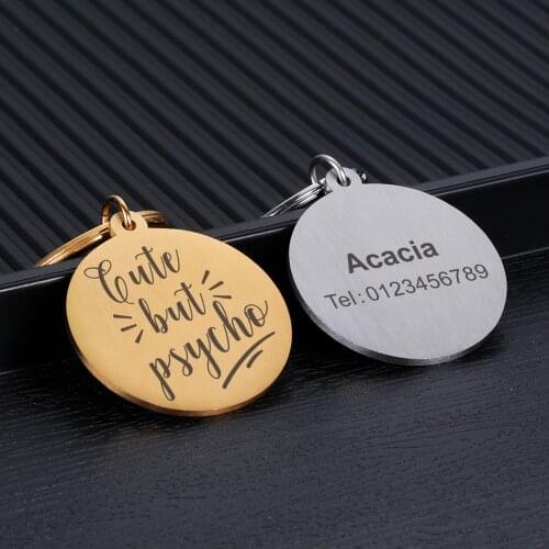 Personalized Keychain Tag for Pet Dog Cat Customized Dog Name Number Tag Keyring Stainless Steel Pet ID Tag Laser Engraving