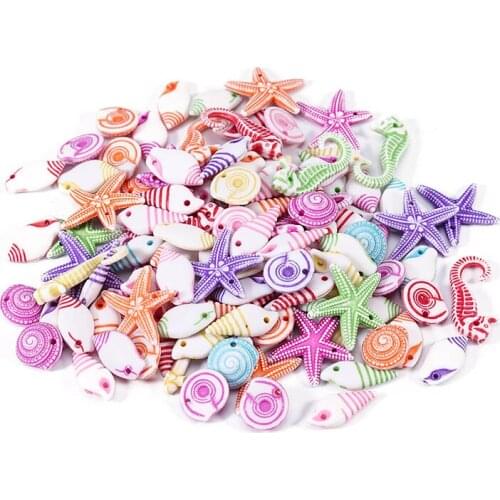 100pcs Acrylic Sea Ornaments Pendant Conch Starfish Charm Ocean Pendants Making DIY Handmade Accessories Craft Making Jewelry