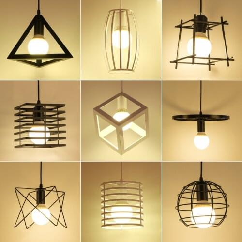 Industrial Wrought Iron Pendant Light Vintage Loft Black White Pendant Lamp E27 Indoor Kitchen Bar Hanging Lighting Lampshade