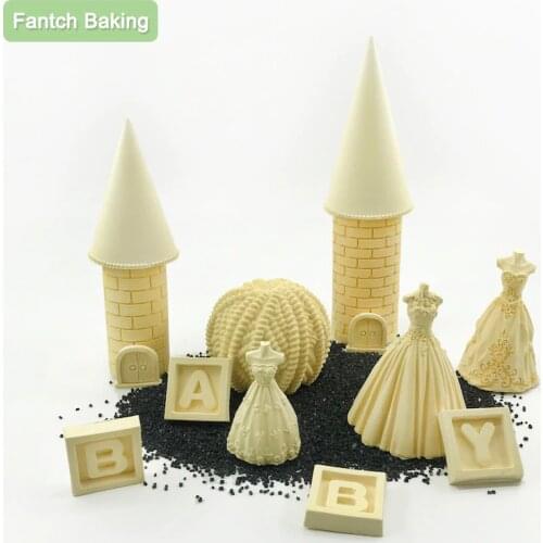 Wedding Dress Skirt Castle Tower Silicone 3D Mold For Fondant Chocolate Cake Decoration Bakeware DIY Plaster Resin Art Mould