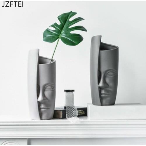 Nordic Creative Style Face Statue Art Vase Ceramics Table Ornaments Art Dried Flowers Insertion Wedding Home Decoration Modern