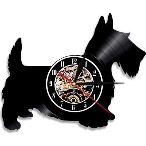 Scotty Dog Laser Cut Vinyl Record Wall Clock Modern Design Animals Vintage Hanging Clocks Watch Home Decor Gift For Dog Lover