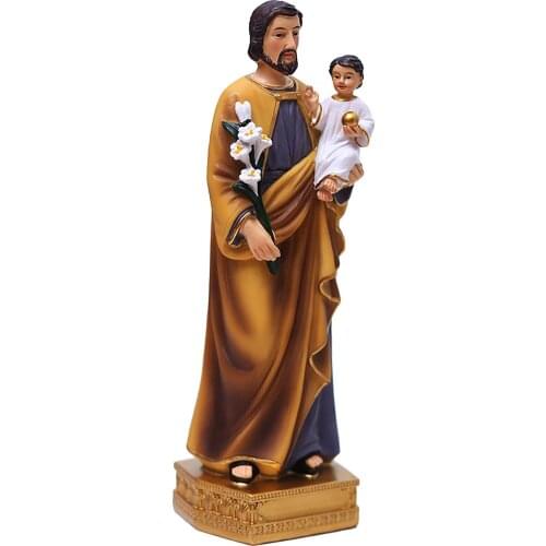 St. Joseph with Child Jesus Figure on Base 8" H Resin Colored Religious Statue Figurine Gift Decor Collectibles
